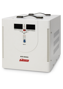 Стабилизатор POWERMAN AVS 8000D, ступенчатый регулятор, цифровые индикаторы уровней напряжения, 8000ВА, 140-260В, максимальный входной ток 40А, клеммная колодка, IP-20, напольный,  410мм х 280мм х 310мм, 13.5 кг./ Stabilizer POWERMAN AVS 8000D, step-type 