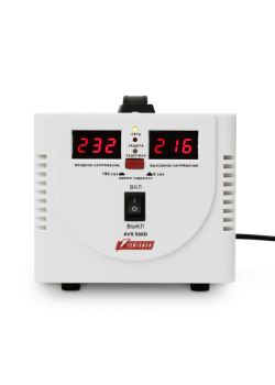 Стабилизатор POWERMAN AVS 500D, ступенчатый регулятор, цифровые индикаторы уровней напряжения, 500ВА, 140-260В, максимальный входной ток 5А, 2 евророзетки, IP-20, напольный,  200мм х 150мм х 140мм, 2,3 кг./ Stabilizer POWERMAN AVS 500D, step-type regulato