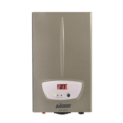 Стабилизатор напряжения/ POWERMAN AVS 500S stabilizer, silver, step regulator, digital voltage level indicators, 500VA, 140-260V, maximum input current 5A, 1 Euro socket, IP-20, wall-mounted, 290mm x 175mm x 68mm, 2.42 kg.