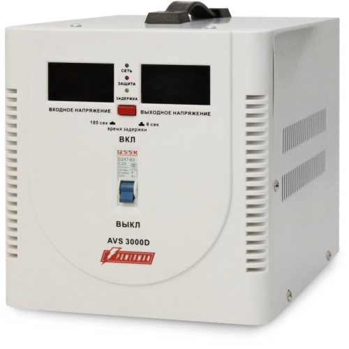 Стабилизатор POWERMAN AVS 3000D, ступенчатый регулятор, цифровые индикаторы уровней напряжения, 3000ВА, 140-260В, максимальный входной ток 20А, клеммная колодка, IP-20, напольный, 280мм х 200мм х 225мм, 6.8 кг./ Stabilizer POWERMAN AVS 3000D, step-type r Стабилизатор POWERMAN AVS 3000D, ступенчатый регулятор, цифровые индикаторы уровней напряжения, 3000ВА, 140-260В, максимальный входной ток 20А, клеммная колодка, IP-20, напольный, 280мм х 200мм х 225мм, 6.8 кг./ Stabilizer POWERMAN AVS 3000D, step-type r