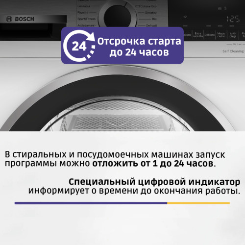 Отдельностоящая стиральная машина BOSCH WGA24400ME 85/60см,1400 об/мин,защита от детей,загрузка 9 кг, дисплей,таймер,класс энергоэффективности А+++,цвет белый