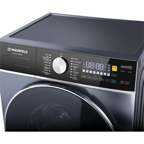 Стиральная машина Maunfeld MFWD14106SB03 Стиральная машина c сушкой и инвертором MAUNFELD MFWD14106SB03, фронтальная загрузка, 84.7х50х60 см, загрузка 10 кг, 1400 об.мин, 16 режимов, сенсорное управление, защита от детей, подсветка барабана, дисплей, сушк