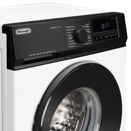 Стиральная машина Delonghi/ Стиральная машина Delonghi, глубина 47 см, 1000 об/мин, загрузка 7 кг, 16 программ, инверторный BLDC мотор, LED дисплей, электронное управление, отсрочка запуска, пар, дозагрузка белья, очистка барабана, энергоэффективность А++