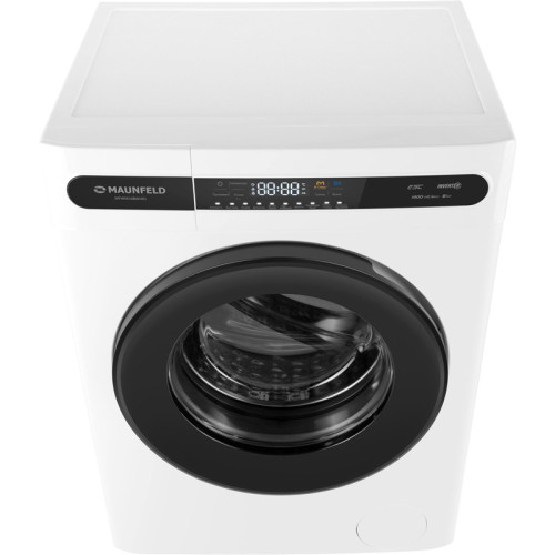 Стиральная машина Maunfeld MFWM148WH01  узкая, фронтальная загрузка, 84.7х45.5х60 см, 10 режимов, загрузка 8 кг, 1400 об.мин, сенсорное управление, защита от детей, дисплей, отсрочка старта, индикация этапов, энергоэффективность А+++, белый цвет