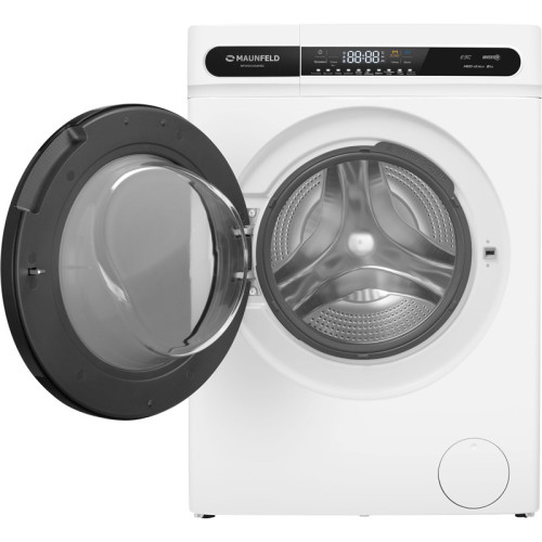 Стиральная машина Maunfeld MFWM148WH01  узкая, фронтальная загрузка, 84.7х45.5х60 см, 10 режимов, загрузка 8 кг, 1400 об.мин, сенсорное управление, защита от детей, дисплей, отсрочка старта, индикация этапов, энергоэффективность А+++, белый цвет