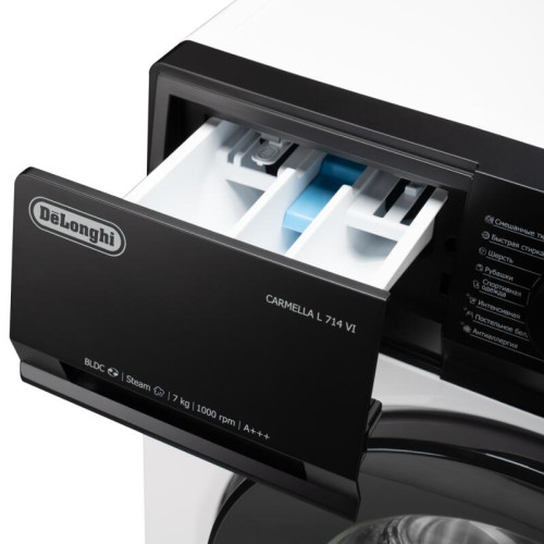 Стиральная машина Delonghi/ Стиральная машина Delonghi, глубина 47 см, 1000 об/мин, загрузка 7 кг, 16 программ, инверторный BLDC мотор, LED дисплей, электронное управление, отсрочка запуска, пар, дозагрузка белья, очистка барабана, энергоэффективность А++