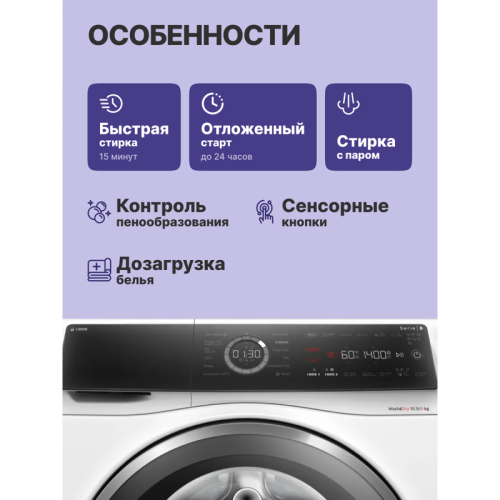 Стиральная машина BOSCH WNC254A0ME Serie 8.Стирально-сушильная машина,максимальная загрузка: 10/6 кг, 1400 об/мин,848x598x622 мм.,i-DOS, Класс энергопотребления A, EcoSilence Drive,VarioDrum барабан, многофункциональный LED дисплей,AquaStop,панель управле