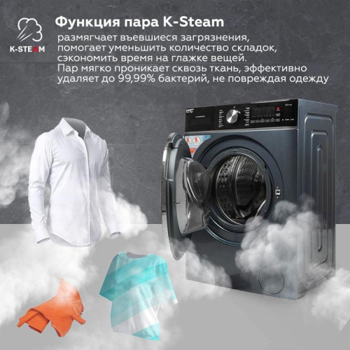 Стиральная машина Kraft TCH-HDD8597SDB класс: B загр.фронтальная макс.:8кг (с сушкой) серый инвертор Стиральная машина Kraft TCH-HDD8597SDB класс: B загр.фронтальная макс.:8кг (с сушкой) серый инвертор