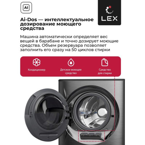 Стиральная машина Lex LWM10714LuxIDD класс: A+++ загр.фронтальная макс.:10кг (с сушкой) черный инвертер