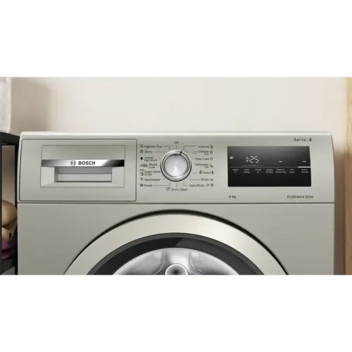 Стиральная машина BOSCH WAN2420XME 84.8x59.8x60, фронтальная загрузка, 8 кг, 1200 об/мин,серый металлик, EcoSilenceDrive, панель управления приборов на английском языке