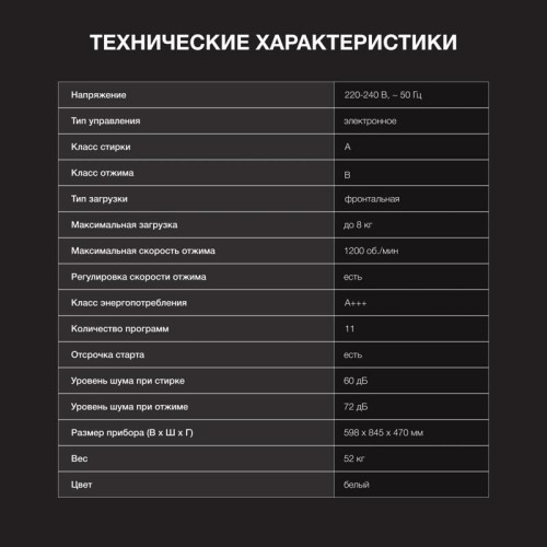 Стиральная машина Hyundai WME8212 класс: A загр.фронтальная макс.:8кг белый инвертер