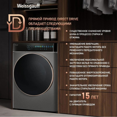 Стиральная машина Weissgauff WM 58411 Direct Drive Inverter Premium класс: A+++ загр.фронтальная макс.:11кг темно-серебристый