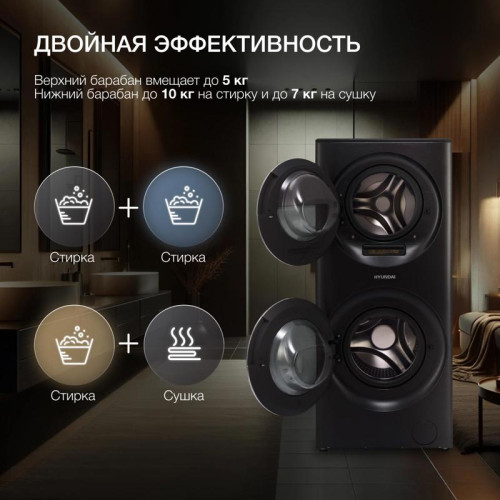 Стиральная машина Hyundai Gemini WMD9423 класс: A+++ загр.фронтальная макс.:15кг (с сушкой) темно-серебристый инвертер