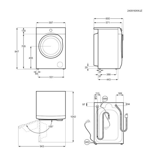 Стиральная машина ELECTROLUX/ 85x60x57.6, фронтальная загрузка, 9 кг, сушка 5 кг, отжим 1600 об/мин, большой цифровой ЖК дисплей, инверторный двигатель,панель управления на английском языке