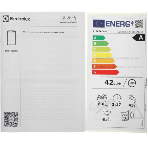 Стиральная машина Electrolux EW8TN3362E пан.англ. класс: A загр.вертикальная макс.:6кг белый