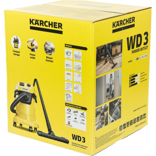 Строительный пылесос Karcher WD 3 P V-17/4/20 1000Вт (уборка: сухая/сбор воды) желтый Строительный пылесос Karcher WD 3 P V-17/4/20 1000Вт (уборка: сухая/сбор воды) желтый