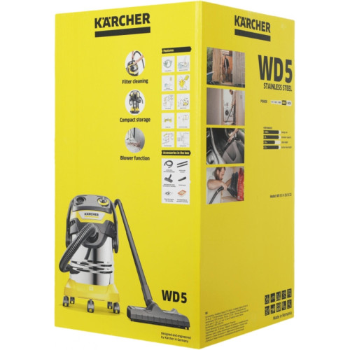 Строительный пылесос Karcher WD 5 S V-25/5/22 1100Вт (уборка: сухая/сбор воды) желтый