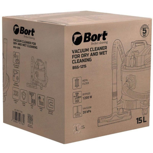 Строительный пылесос Bort BSS-1215 1200Вт (уборка: сухая/влажная) синий