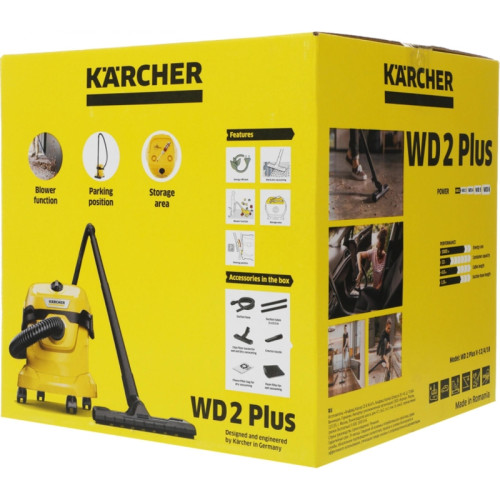 Строительный пылесос Karcher WD 2 Plus V-12/4/18 1000Вт (уборка: сухая/сбор воды) желтый