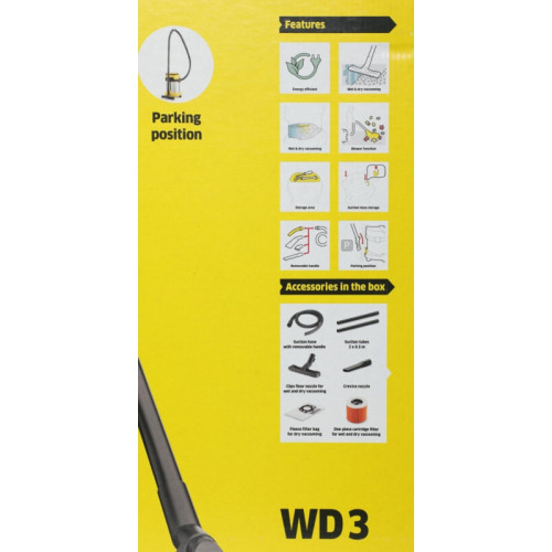 Строительный пылесос Karcher WD 3 S V-17/4/20 1000Вт (уборка: сухая/сбор воды) желтый Строительный пылесос Karcher WD 3 S V-17/4/20 1000Вт (уборка: сухая/сбор воды) желтый