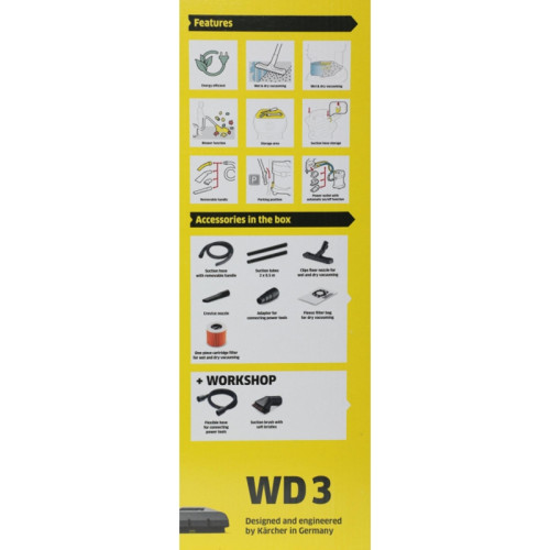 Строительный пылесос Karcher WD 3 P V-17/4/20 Workshop 1000Вт (уборка: сухая/сбор воды/выдув) желтый Строительный пылесос Karcher WD 3 P V-17/4/20 Workshop 1000Вт (уборка: сухая/сбор воды/выдув) желтый