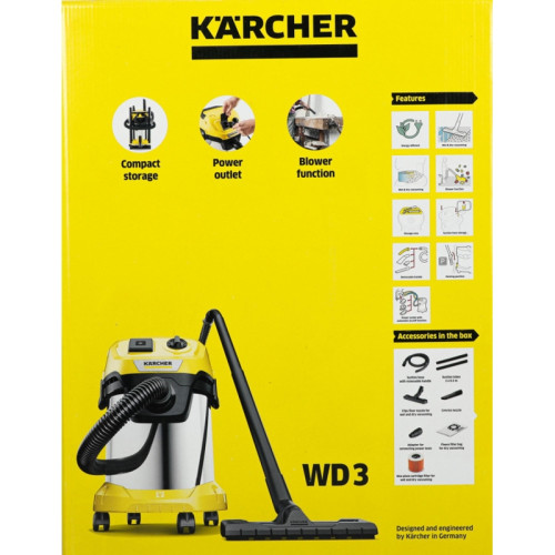 Строительный пылесос Karcher WD 3 P S V-17/4/20 1000Вт (уборка: сухая/сбор воды) желтый