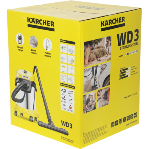 Строительный пылесос Karcher WD 3 S V-17/4/20 1000Вт (уборка: сухая/сбор воды) желтый Строительный пылесос Karcher WD 3 S V-17/4/20 1000Вт (уборка: сухая/сбор воды) желтый