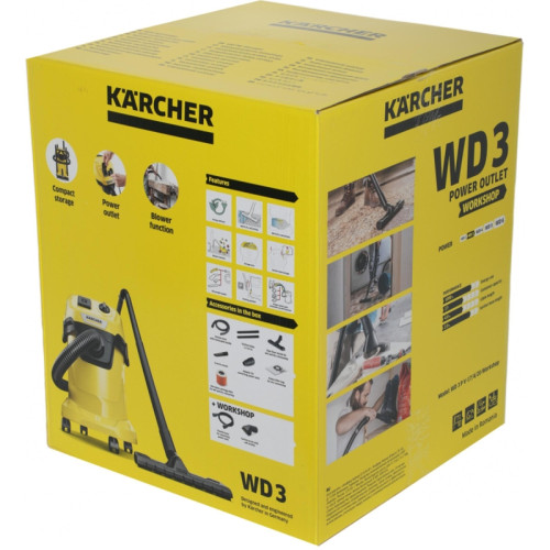 Строительный пылесос Karcher WD 3 P V-17/4/20 Workshop 1000Вт (уборка: сухая/сбор воды/выдув) желтый Строительный пылесос Karcher WD 3 P V-17/4/20 Workshop 1000Вт (уборка: сухая/сбор воды/выдув) желтый