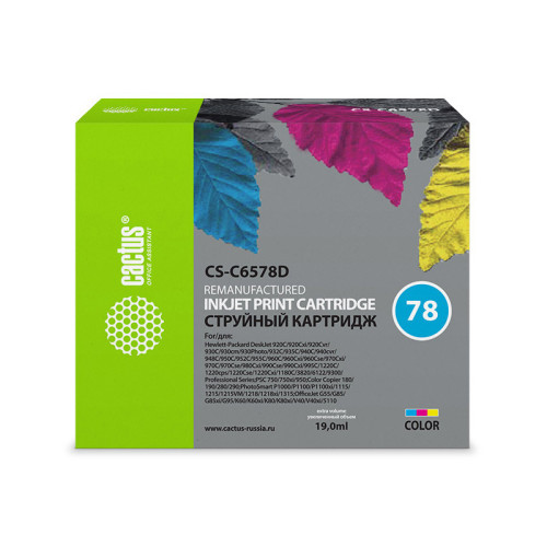 -/ Картридж струйный Cactus CS-C6578D №78 голубой/пурпурный/желтый (19мл) для HP DJ 900/1220C/PS P000/P