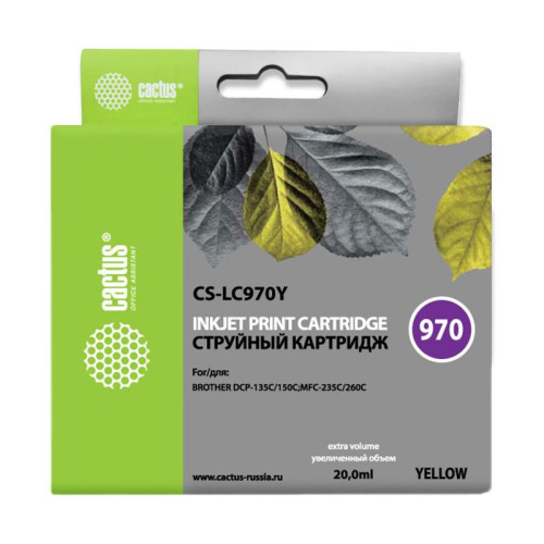 -/ Картридж струйный Cactus CS-LC970Y желтый (20мл) для Brother MFC-260c/235c/DCP-150c/135c