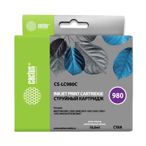 -/ Картридж струйный Cactus CS-LC980C голубой (16мл) для Brother DCP-145C/165C/MFC-250C/290C
