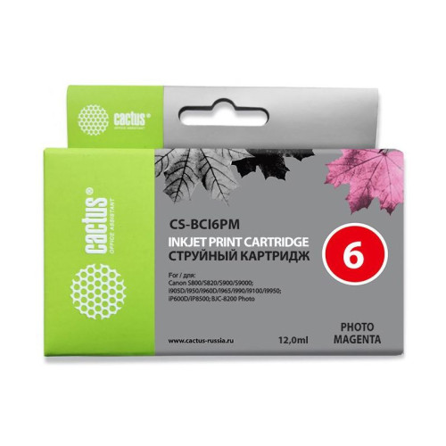 -/ Картридж струйный Cactus CS-BCI6PM светло-пурпурный (12мл) для Canon BJC-8200/MP750/MP760/MP780/iP40