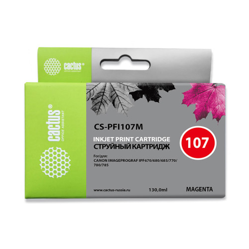 -/ Картридж струйный Cactus CS-PFI107M пурпурный (130мл) для Canon IP iPF670/iPF680/iPF685/iPF770/iPF78