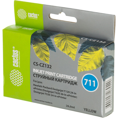 -/ Картридж струйный Cactus CS-CZ132 №711 желтый (26мл) для HP DJ T120/T520