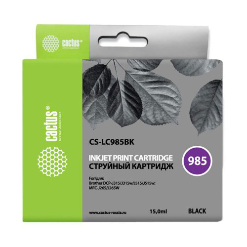 -/ Картридж струйный Cactus CS-LC985BK черный (15мл) для Brother DCPJ315W/DCPJ515W/MFCJ265W