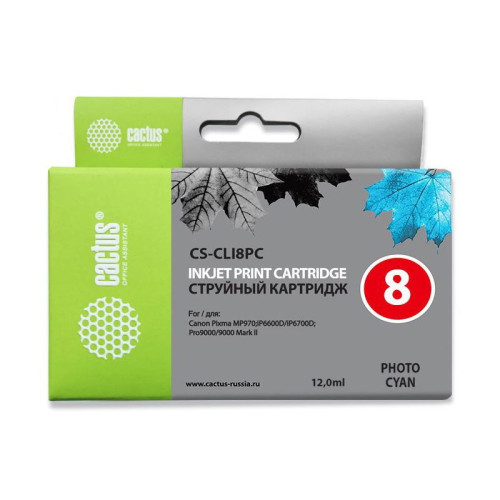 -/ Картридж струйный Cactus CS-CLI8PC светло-голубой (12мл) для Canon Pixma iP6600/iP6600d/iP6700/iP670