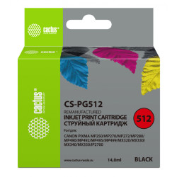 -/ Картридж струйный Cactus CS-PG512 черный (15мл) для Canon Pixma iP2700/MP240/MP250/MP260/MP270/MP272