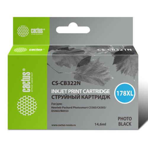 -/ Картридж струйный Cactus CS-CB322N(CS-CB322) №178XL фото черный (14.6мл) для HP PS B8553/C5383/C6383