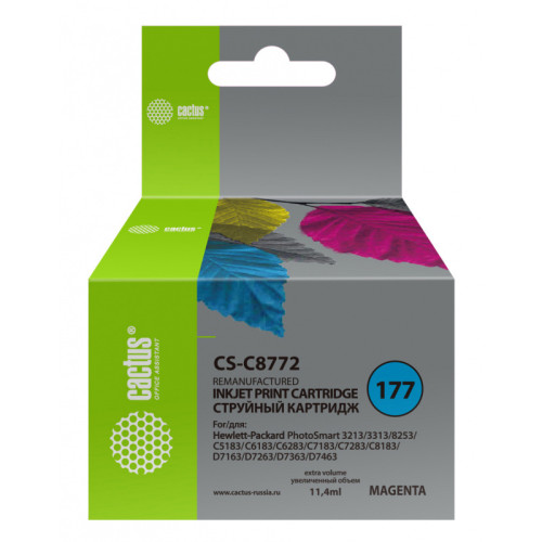 -/ Картридж струйный Cactus CS-C8772 №177 пурпурный (11.4мл) для HP PS 3213/3313/8253/C5183/C6183/C6283