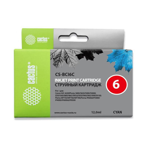 -/ Картридж струйный Cactus CS-BCI6C голубой (12мл) для Canon S800/ S820/ S900/ S9000; i550/ i560/ i860