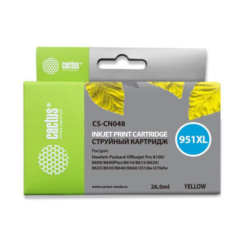 -/ Картридж струйный Cactus CS-CN048 №951XL желтый (26мл) для HP DJ Pro 8100/8600