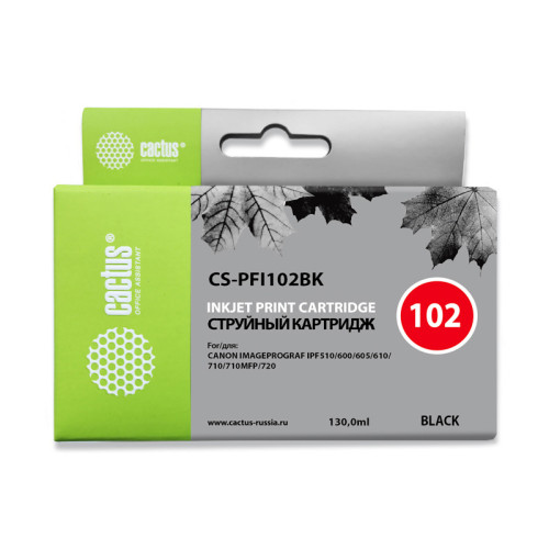 -/ Картридж струйный Cactus CS-PFI102BK черный (130мл) для Canon iPF500/iPF600/iPF700/ MFP M40/iPF765/L