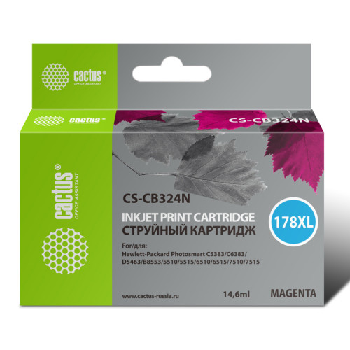 -/ Картридж струйный Cactus CS-CB324N(CS-CB324) №178XL пурпурный (14.6мл) для HP PS B8553/C5383/C6383