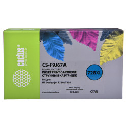 -/ Картридж струйный Cactus CS-F9J67A 728XL голубой (130мл) для HP DJ T730/T830