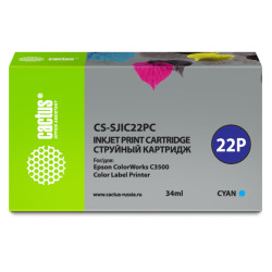 -/ Картридж струйный Cactus CS-SJIC22PC C33S020602 голубой (34мл) для Epson ColorWorks C3500