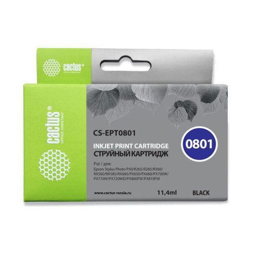 -/ Картридж струйный Cactus CS-EPT0801 T0801 черный (11.4мл) для Epson Stylus PhotoP50/PX650/PX660/PX70