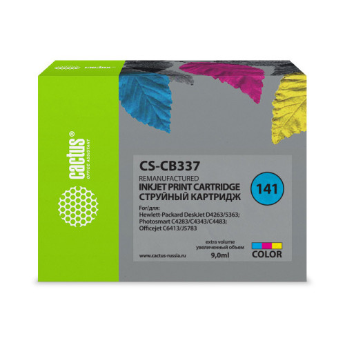 -/ Картридж струйный Cactus CS-CB337 №141 многоцветный (9мл) для HP DJ D4263/D4363/D5360/DJ J5783/J6413