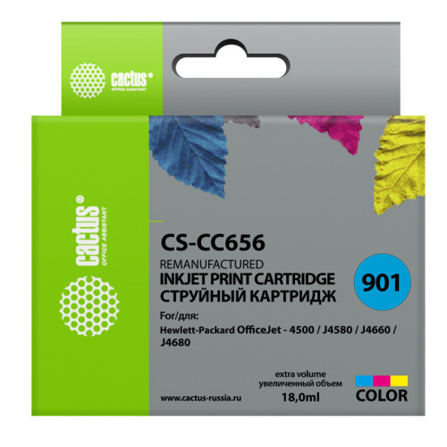 -/ Картридж струйный Cactus CS-CC656 №901 многоцветный (18мл) для HP DJ 4500 series/J4524/J4535/J4580/J