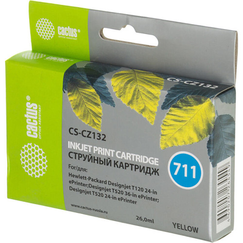 -/ Картридж струйный Cactus CS-CZ132 №711 желтый (26мл) для HP DJ T120/T520