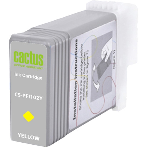 -/ Картридж струйный Cactus CS-PFI102Y желтый (130мл) для Canon IP iPF500/iPF600/iPF700/MFP M40/iPF765/